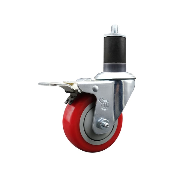 3.5'' Red Poly Swivel 1-5/8'' Expanding Stem Caster Total Lock Brake